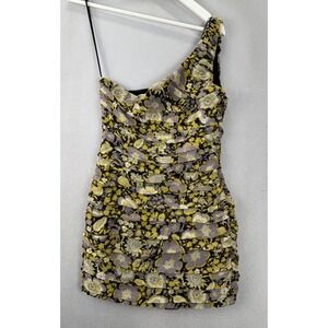 Zara Women's Sz S One Shoulder Floral Ruched Prints Chiffon Lined Mini Dress NWT